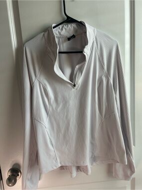 Spyder White Ribbed Quarter-Zip Long Sleeve Top